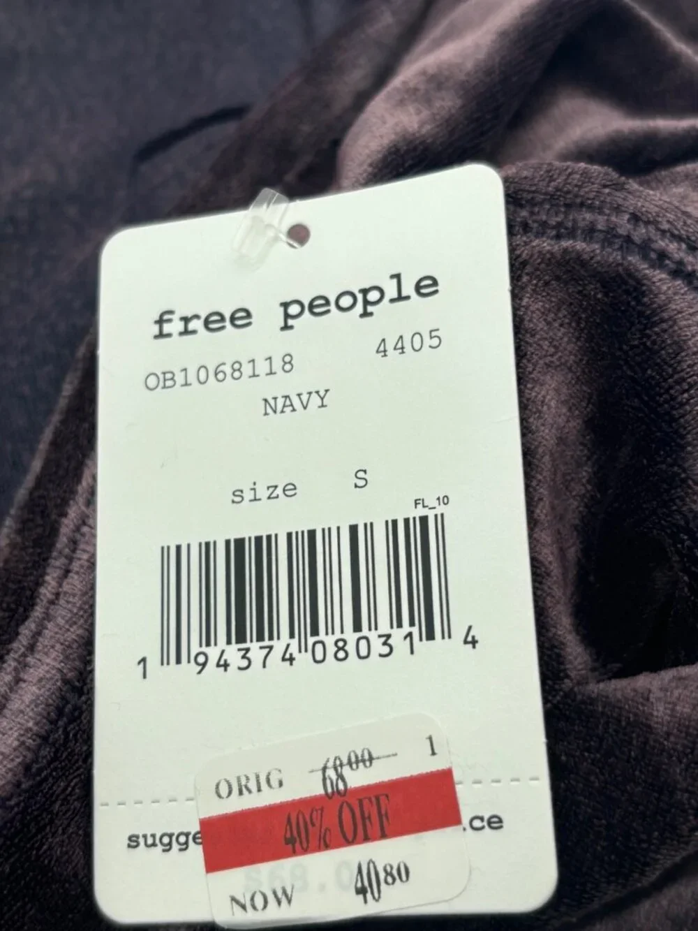 Free People Valerie Velour T-Shirt, Navy (purple really), Sz. S